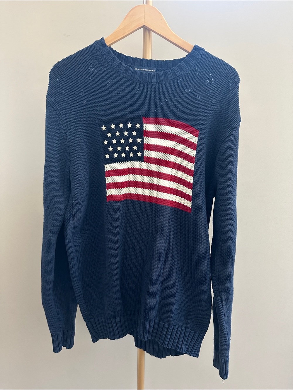 Brandy Melville Nico American Flag Sweater Navy Cotton Knit One Size